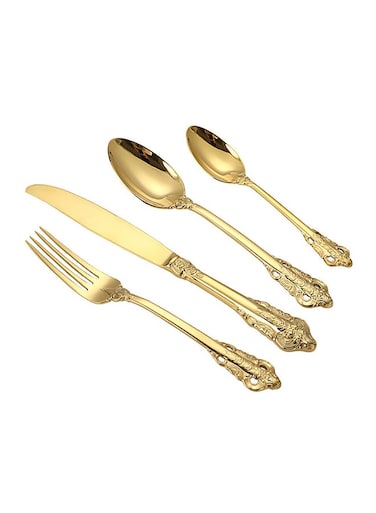 Retro Stainless Steel Fork Knife Gift Set Gold 28x18x3.5cm