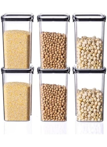 Set of 6 Airtight Food Storage Container with Lock Lids,Cereal &amp; Dry Storage Jars 1300ml