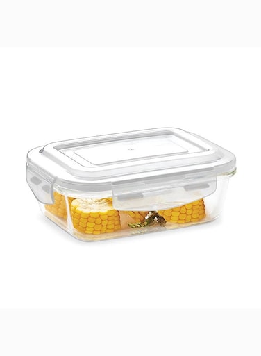 Klip-N-Store Rectangular Glass Storage Container With Air Tight Lid Food Storage Container Microwave Safe Container 640 ml