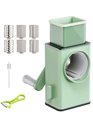 Vegetable Cutter + Cheese Grater - Vegetable Shredder Round Mandoline Slicer, Grater, Salad Maker - Large Feed Port - Suction Base - Vegetable, Fruit, Cookie, OREO, Nuts