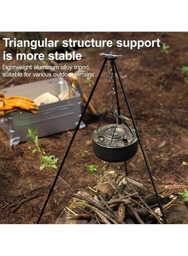 Adjustable &amp; Foldable Hard Alumina Campfire Tripod &acirc;&euro;&ldquo; 84cm Max Height, 10kg Load Capacity, Dutch Oven Grill Lantern Hanger with Storage Bag for Outdoor BBQ, Camping, Survival, Picnic &amp; Backpacking   Ultra-Light Portable Stove Tripod Stand