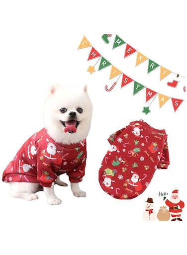 Aimondow Pet Dog Christmas Clothes Costume, Xmas Holiday Santa Warm Soft Puppy Sweater, Christmas Party Cosplay Costumes for Small Medium Dogs and Cats (Printed, Medium)