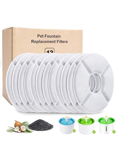PK.ZTopia 12-Pack Cat Water Fountain Filter, Pet Fountain Filters, Filters for Pet Water Fountains,Round Replacement Cat Filters for 84oz/2.5L Water Fountain, Filters for Drinking Cat