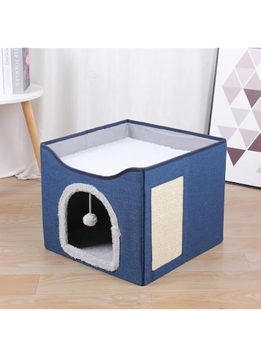 BETAM Cat Bed Cat Nest for Indoor Cats -Large Cat Cave for Pet Cat House With Scratch Pad, Foldable Cat Hideaway (cyan)