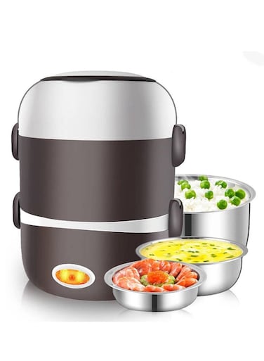 Electric Lunch Box Three layers Stainless Steel Heating Mini Rice Cooker Plug In Electric Heating Thermal Insulation Lunch Box for Office Worker School Home