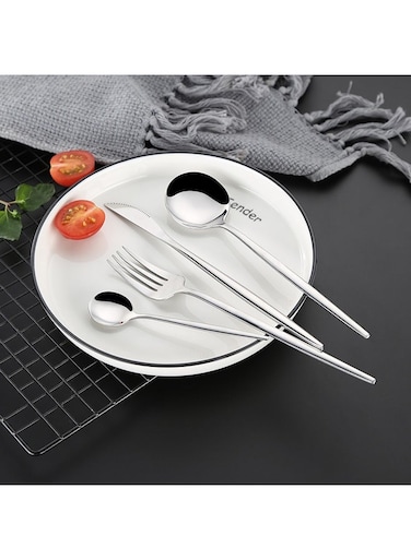 Premium Cutlery Set - Silver Stainless Steel Utensils with Mirror Polished Finish, Food-Grade Steel &amp; Anti-Rust Coating - Luxury Dining Set for Steak, Salad, Dinner &amp; Formal Events