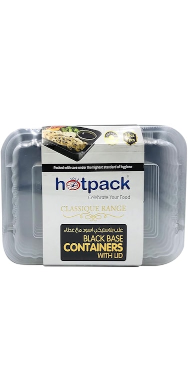 Soft N Cool, Hotpack - 5 Pieces Black Base Rectangular Microwavable Container With Lids 28 Ounce, Plastic, Hsmbb8366