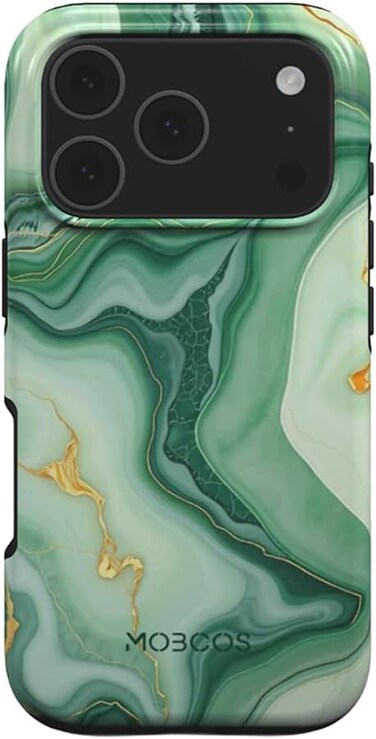 Mobcos iPhone 17 Pro Emerald Flow Premium Case Compatible with Hybrid Dual-Layer Hard Shell + Silicone Protection - Scratch-Resistant Shockproof Mobile Cover