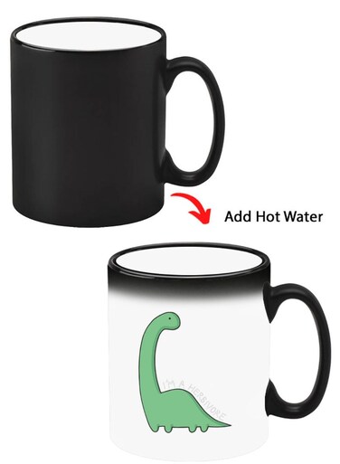 Color Changing Heat Sensitive Ceramic Mug, Image Revealed When HOT Liquid is Added! Dino - White
