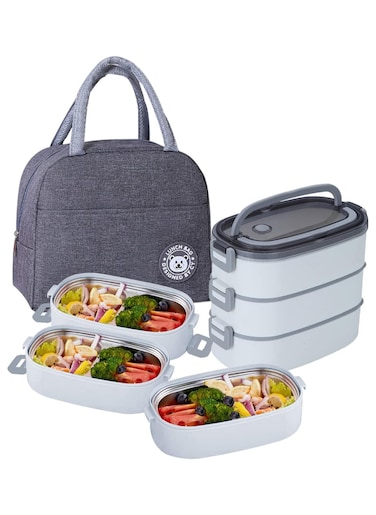 Stainless Steel Lunch Box for Kids,1900ML 3 Layer Meal Lunch Container Snack Box With Bag for Kids School and Adults - Leakproof - BPA Free - Microwave &amp; Dishwashing Safe Bento Box（White）
