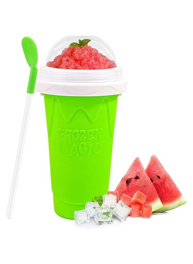 VUCATIN Magic Frozen Slushy Maker Squeeze Cup, Portable Freeze Silica Mug for Ice Cream Milkshake Slush Smoothie, Quick Frozen Slushy Smoothies Ice Cream Maker with Dome Lids (green-400ml)