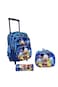 Kids School Trolley Backpack Set, 3 Pieces, 16.5 Inch Rolling Bag with Lunch Box and Pencil Case (Blue Cartoon, 16.5 Inch)