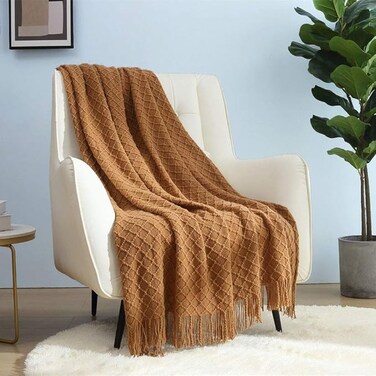 127x152cm Home Farmhouse Decor Rustic Couch Sofa Chair Bed Throw Blanket, Soft Warm Light Weight for Travelling in Spring Summer (Brown)
