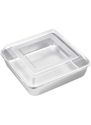E-far 8 x 8-Inch Square Baking Pan with Lid, Stainless Steel Square Cake Brownie Pan, Fit for Toaster Oven, Non-toxic &amp; Healthy, Easy Storage &amp; Dishwasher Safe - 2 Pieces(1 Pan + 1 Lid)