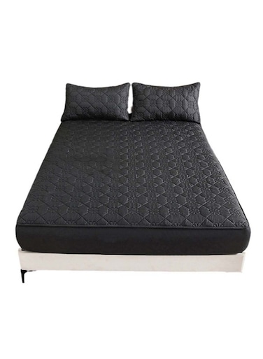 Waterproof Fitted Bedding Topper Set 180 x 200 cm Black Protect Your Mattress and Pillows Includes 2 Pillowcases