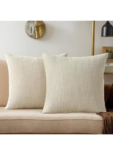CasRmia Linen Cushion Covers Boho Pillow Covers for Living Room,2 PCS 18x18 Inch Boho Decorative Throw Pillow Covers Premium Cotton Linen Fabric with Soft and Cozy Feel,Stylish Home Decor (Beige)
