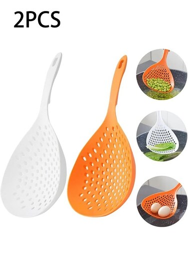Piece Strainer Spoon Colander Slotted Pasta Spoon Plastic Separating Spoon with Handle Food Drain Shovel for Kitchen Cooking, White and Orange