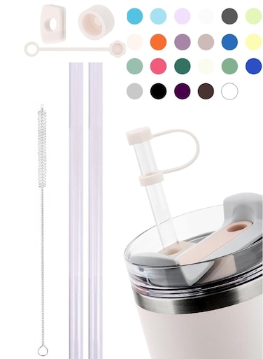 Spill Stopper Set for Stanley Cup 30oz &amp; 40oz 2.0 Version - Leak Proof with 2 Straws, Cleaning Brush, and Silicone Stoppers for Anti-Spill Protection - Rose