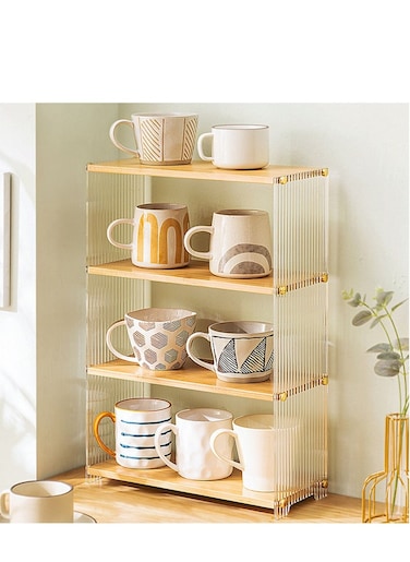 4 Layer Storage Racks, Countertop Dish Rack Cups And Bowls Organizer for Kitchen Storage Dish Drying Stand With Utensil Holder