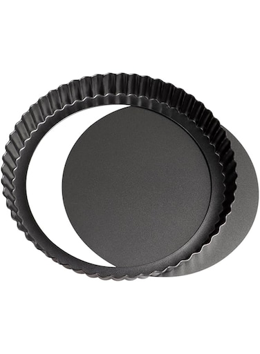 ZTVOWTO 20cm&times;3cm Wavy Edge Pie Tins for Baking, Non-Stick, Removable Bottom, Black