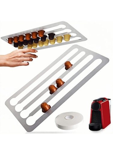 Pod Holder, Stainless Steel Wall Mounted Capsule Holder, Vertically or Horizontally Mounted on Walls or Under Cabinets Under Drawer Storage Tray Storage Holds