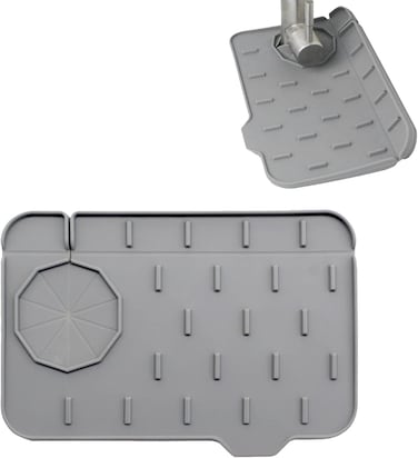 Silicone Faucet Handle Drip Catcher Tray, Kitchen Sink Splash Mat, Sink Protector, Faucet Splash Guard, Non-Slip Drainer Pad Drying Mat For Kitchen (Grey)