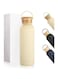 LCHYI Water Bottle Stainless Steel 750ml, 304 Double Wall Insulated Flask for Kids &amp; Adults, Insulated Water Bottle with Wooden Lid for Sports, Fitness Travel Hot Cold Drinking Water Bottle (Beige)