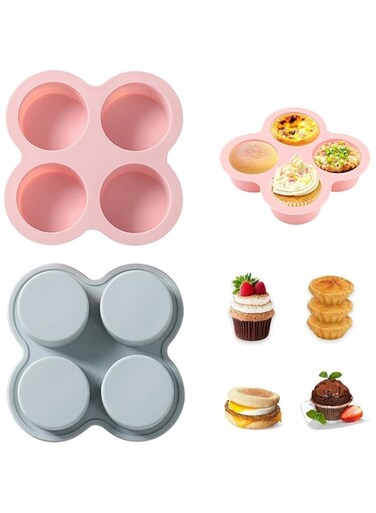 2 Pcs Silicone Air Fryer Egg Pan Reusable Air Fryer Egg Mold, Non-Stick Air Fryer Baking Pan, Silicone Muffin Pans for Baking, Hamburger Bun Pan, Air Fryer Accessories, 4 Cavity egg molds
