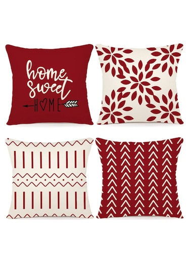 Pillow Covers Set of 4 18X18 inch Linen Farmhouse Home Decor Square Geometric Abstract Accent Pillow Cover Decorative Cushion Modern Outdoor Indoor Throw Pillow Case for Couch Sofa Chair