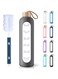 PROBTTL 32 Oz Borosilicate Glass Water Bottle with Time Marker Reminder Quotes, 1 Liter Leak Proof Reusable BPA Free Motivational Water Bottles with Silicone Sleeve and Bamboo Lid (Grey)