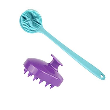Cinlitek Silicone Back Scrubber Body Brush &amp; Hair Scalp Massager Brush, Long Handle Shower Brush, Exfoliating Shower Scrubber, Hair Dandruff Shampoo Brush For Men/Women/Pets-2Pack