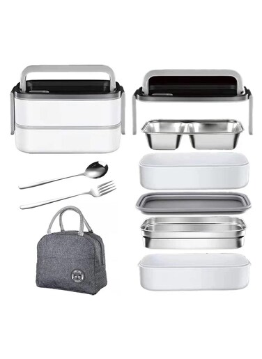Stainless Steel Bento Lunch Box,1400ml 2 Layer Meal Lunch Container With Bag