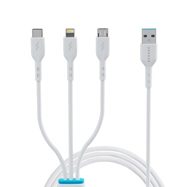 SEEKEN 3 In 1 Mobile Charging Cable - White   Fast Charging   Braided Cable   Anti Bending   Premium Design   High-Quality.