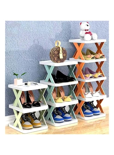 Purfex 3-Piece Shoe Rack Set (3,4,5 tier)&ndash; Space-Saving Vertical Storage Organizer,Plastic Stackable X-Shaped Bracket Shoe Shelves for Entryway, Closet, Hallway, and Bedroom &ndash; Multi-Colored