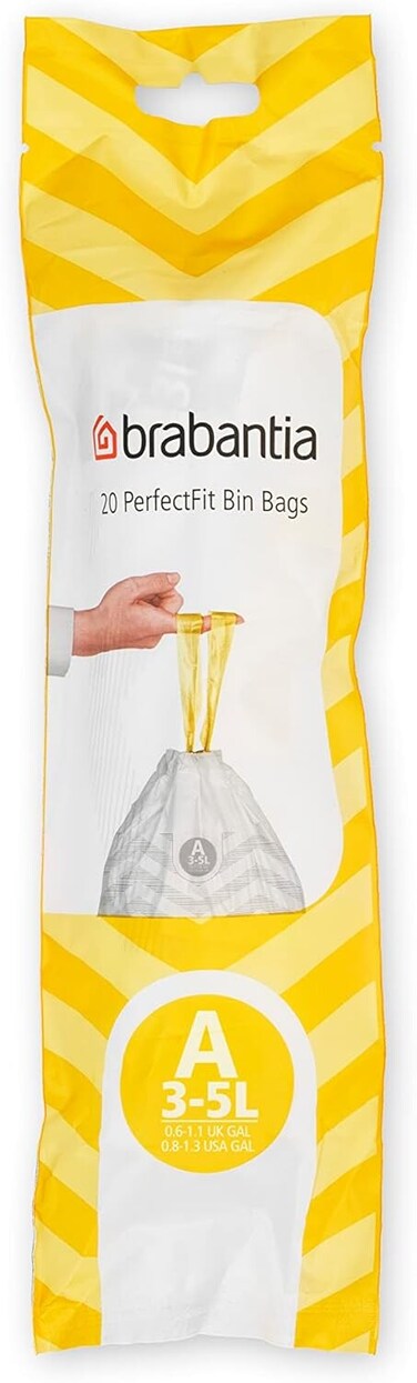 Brabantia PerfectFit Bin Liners Size B (5 Litre) &ndash; 20 Bags, 
White Trash Bags with Tie-Tape Closure