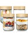 Masroo Glass jars with Airtight Lids, Overnight Oats Containers with Bamboo Lids, Wide mouth Mason Salad jars, Glass Food Storage Containers for Snacks Yogurt Spice Sugar, 4-pack 16oz