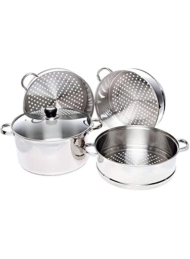 Wilson stainless steel 4-tier steamer with glass lid, silver cs-20