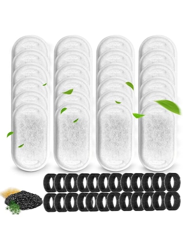 Petilog Cat Water Fountain Filters for 108/3.2L&amp; 67oz/2L Stainless Steel Pet Water Dispenser Fountain Filters,8/12/16 Cat Fountain Filter Replacement with 8/12/16 Sponges (24 Filters&amp; 24 Sponges)