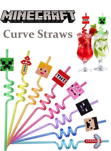 Minecraft Reusable Curve Straws Colorful Spiral Drinking Straws Colorful Plastic Drinking Straws Kids Drinking Straws for Birthday Parties Children Family Gathering