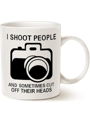 MAUAG Funny Photographer Coffee Mug, I Shoot People and Sometimes Cut Off Their Heads Unique Gag Gifts for Photography Lover Cup White, 11 Oz