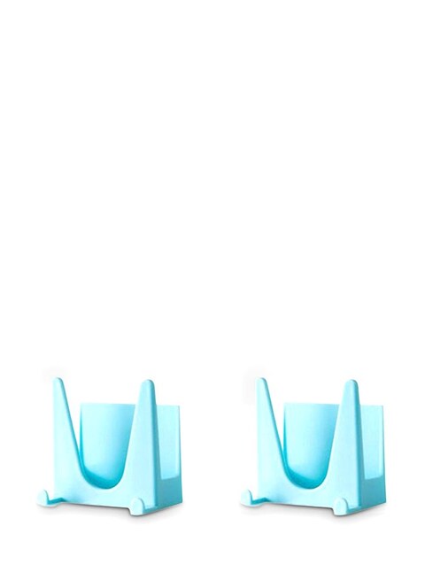 2-Piece Wall Mounted Pan Lid Holder Rack Blue 10x2x9centimeter