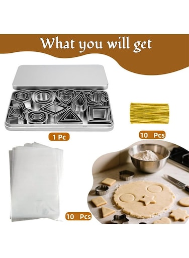 Mini Cookie Cutter Set, Small Stainless Steel Biscuit Mold with 10Pcs Gift Bag