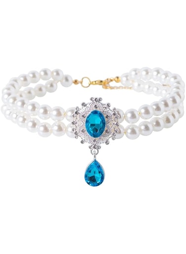 Daovace 2 Row Pearls Collar for Cats Pearl Dog Collar Rhinestone Necklaces for Small Dogs Collar Accessories Cat Pearl Collar (Small, Sky Blue)