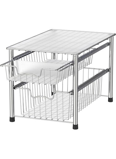 Simple Houseware Stackable 2 Tier Sliding Basket Organizer Drawer, Chrome