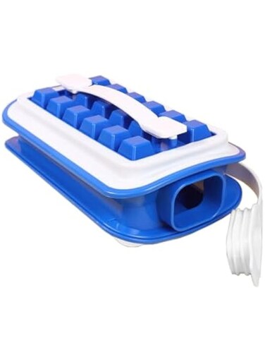 Ice Cube Tray with Lid - 4 IN 1 Ice Tray for Freezer - NO TOUCH Silicone Ice Cube Tray for Freezer - This Ice Maker Makes 36 Cubes/Serv - Ice Cube Mold