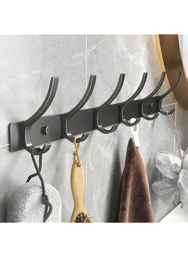 Joyzzz Coat Hook Wall Mounted, Coat Rack Wall Mount, No Need to Punch Holes Coat Hooks, Heavy Duty Metal Hook Rail with 6 Double Dual Hooks Hanger Wall Mount for Clothes, Jacket, Towel (Black)