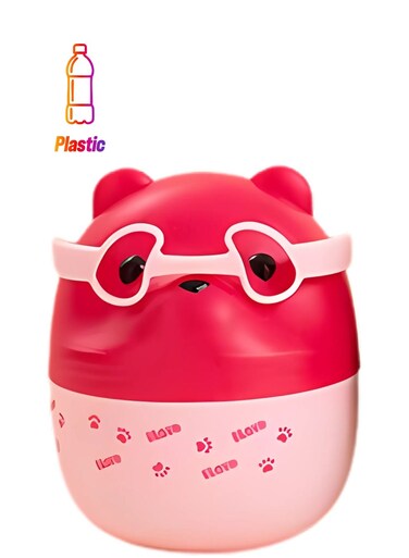 Cute Bear Double Layer Lunch Box - 450ml, BPA-Free, Leakproof, Portable, Food Grade PP with Clip Lock and Spoon - 2 Compartments, Easy to Carry, Perfect for Kids and Adults (Pink)