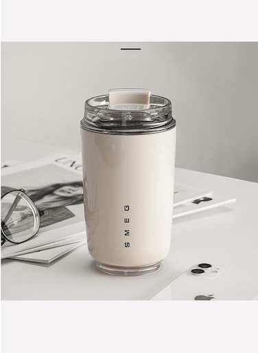Travel Coffee Mug, 350ml Insulated Beverage Cup With Leakproof Lid, Long Lasting Coffee Tumbler With Lid And Straw, Travel Coffee Thermos White
