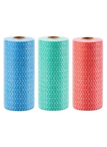 Of 3 Kitchen Disposable Towels Roll Blue/Green/Red One Size
