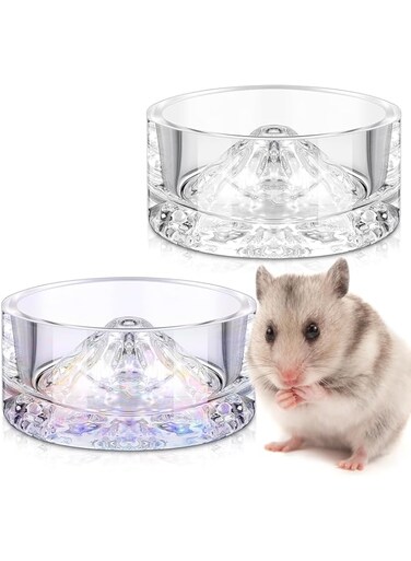 Hamster Mountain Style Drinking Bowls, Hamsters Water Bowls, Glass Hamster Food Bowls, Anti Turning for Dwarf Hamsters Gerbils Mice Rats Chinchilla Small Pets, 35ml, 2 Pcs (Clear, Rainbow)